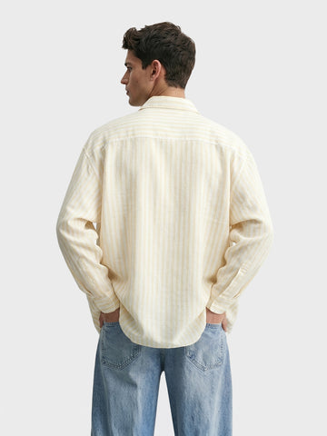 Men's Yellow Super Relaxed Fit Vertical Stripes Casual Shirt