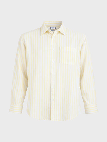 Men's Yellow Super Relaxed Fit Vertical Stripes Casual Shirt