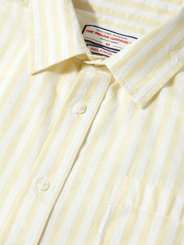 Men's Yellow Super Relaxed Fit Vertical Stripes Casual Shirt