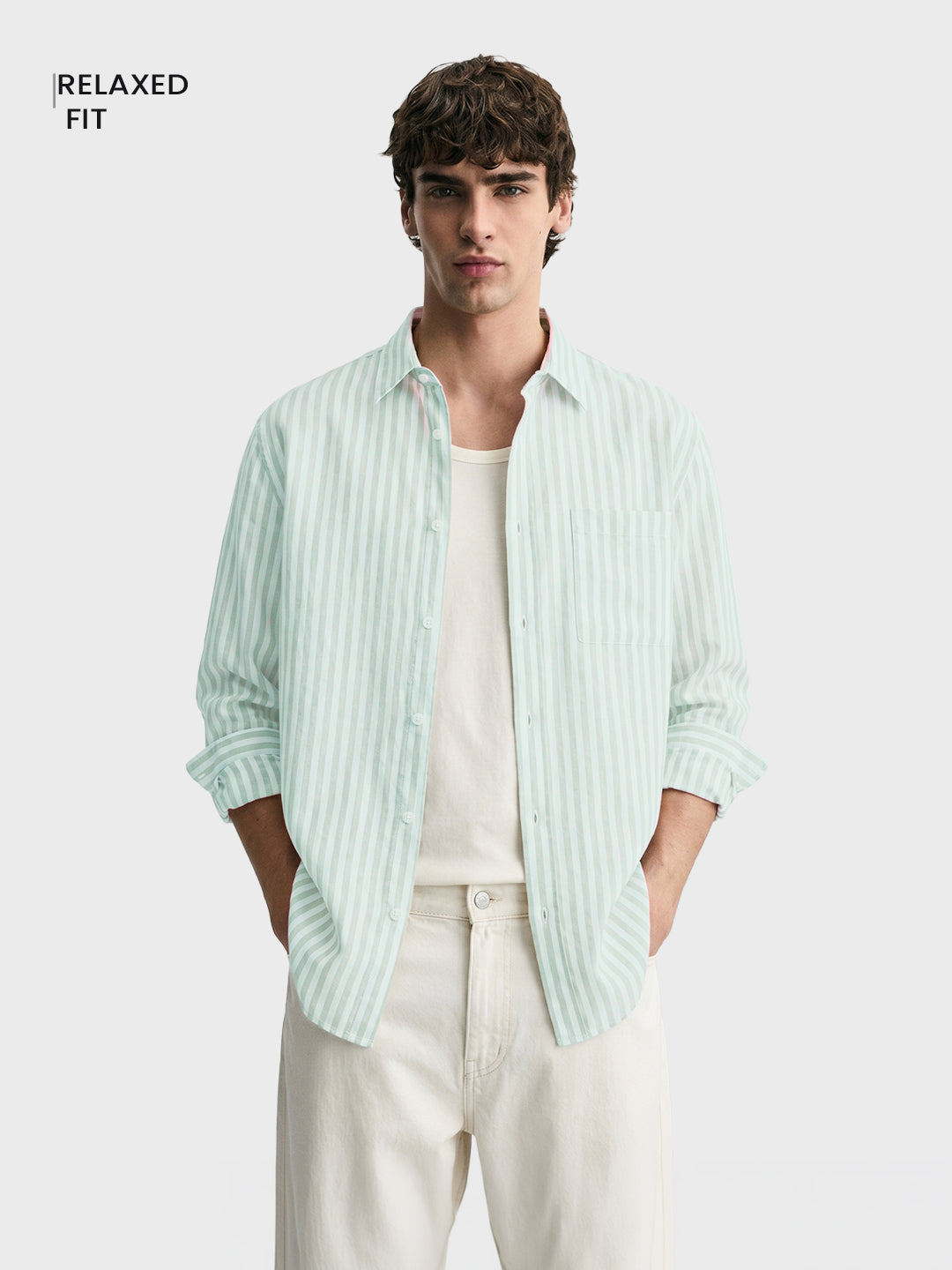 Men's Green Super Relaxed Fit Vertical Stripes Casual Shirt