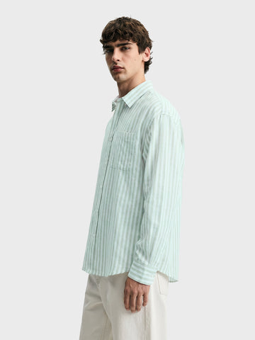 Men's Green Super Relaxed Fit Vertical Stripes Casual Shirt