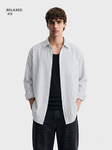 Men's Grey Super Relaxed Fit Vertical Stripes Casual Shirt