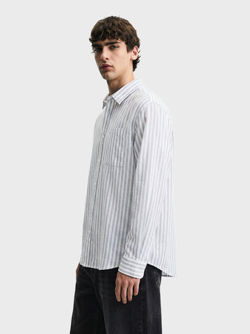Men's Grey Super Relaxed Fit Vertical Stripes Casual Shirt