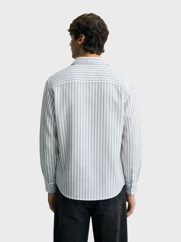 Men's Grey Super Relaxed Fit Vertical Stripes Casual Shirt