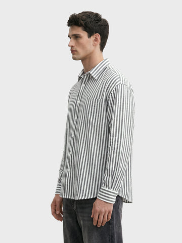 Men's Black Super Relaxed Fit Vertical Stripes Casual Shirt