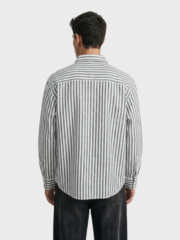 Men's Black Super Relaxed Fit Vertical Stripes Casual Shirt