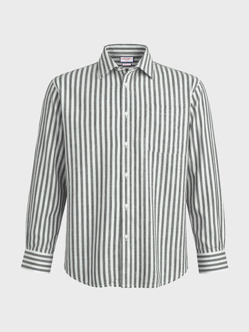 Men's Black Super Relaxed Fit Vertical Stripes Casual Shirt