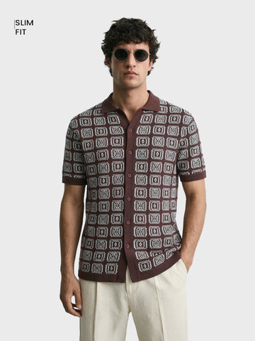 Men's Brown Slim Fit Textured Casual Shirt