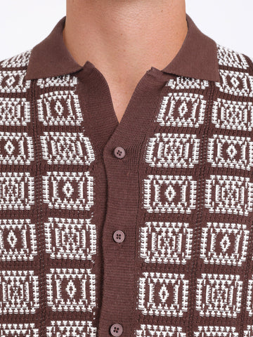 Men's Brown Slim Fit Textured Casual Shirt