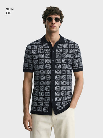 Men's Black Slim Fit Textured Casual Shirt