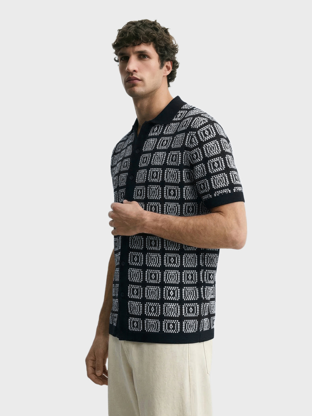Men's Black Slim Fit Textured Casual Shirt