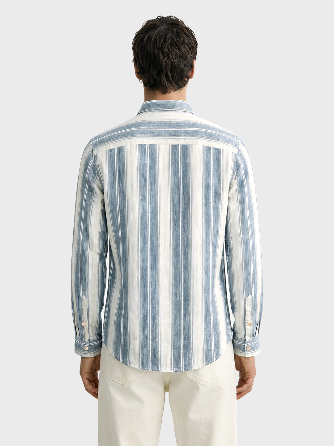 Men's Blue Slim Fit Vertical Stripes Casual Shirt