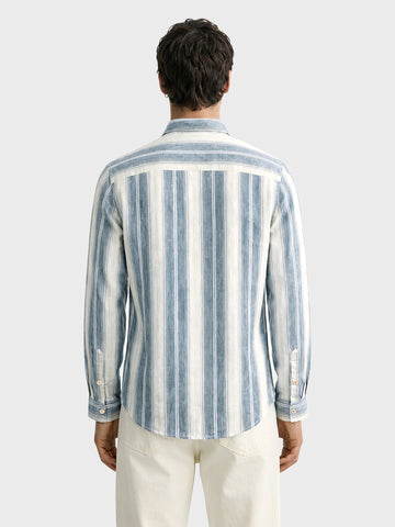 Men's Blue Slim Fit Vertical Stripes Casual Shirt