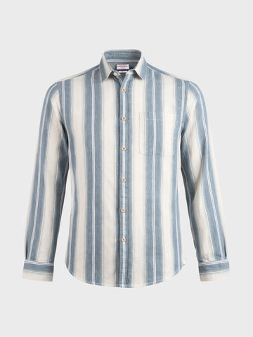 Men's Blue Slim Fit Vertical Stripes Casual Shirt