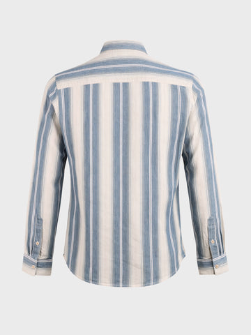 Men's Blue Slim Fit Vertical Stripes Casual Shirt