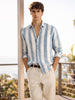 Men's Blue Slim Fit Vertical Stripes Casual Shirt