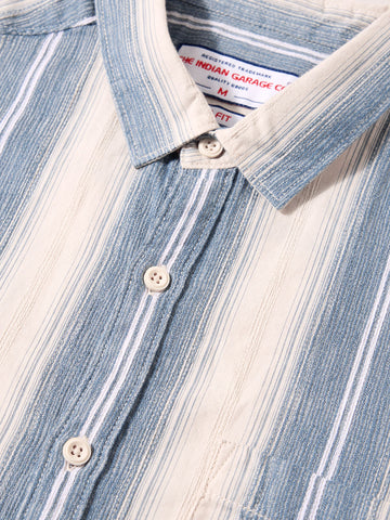 Men's Blue Slim Fit Vertical Stripes Casual Shirt
