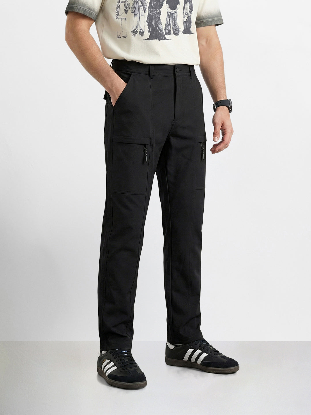 Men's Black Slim Fit Solid Utility Cargo