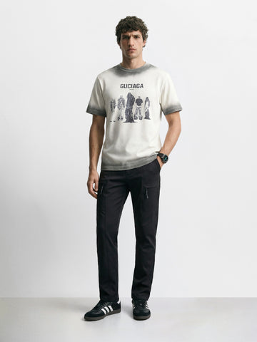 Men's Black Slim Fit Solid Utility Cargo