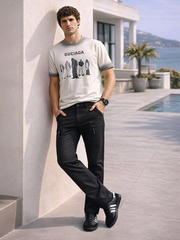 Men's Black Slim Fit Solid Utility Cargo