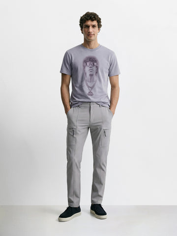 Men's Grey Slim Fit Solid Utility Cargo