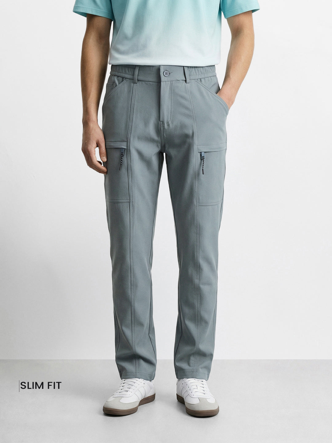 Men's Green Slim Fit Solid Utility Cargo