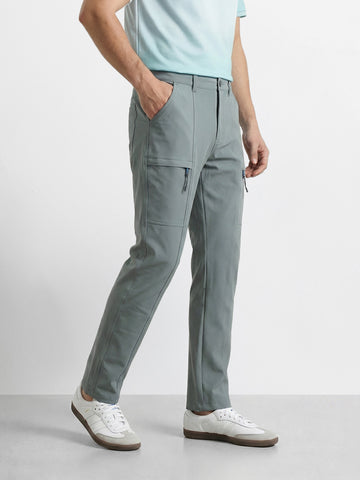 Men's Green Slim Fit Solid Utility Cargo