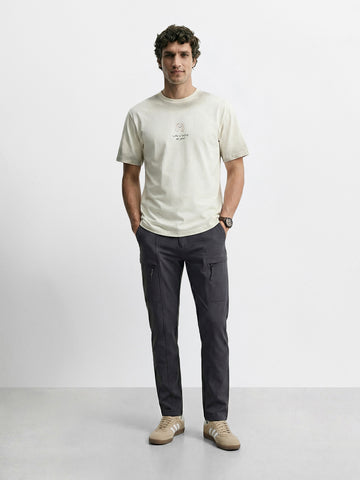 Men's Grey Slim Fit Solid Utility Cargo