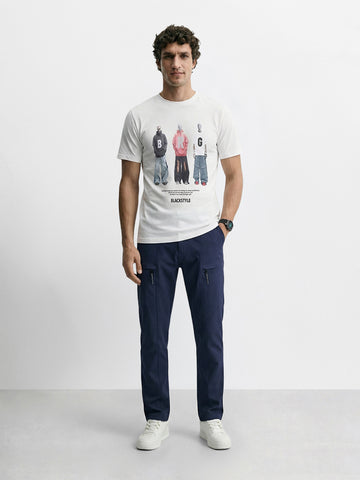 Men's Blue Slim Fit Solid Utility Cargo