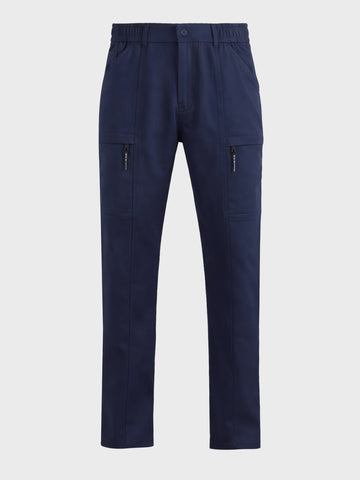 Men's Blue Slim Fit Solid Utility Cargo