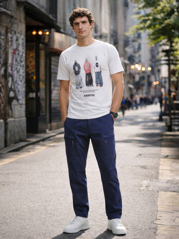 Men's Blue Slim Fit Solid Utility Cargo