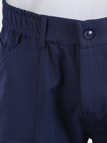 Men's Blue Slim Fit Solid Utility Cargo