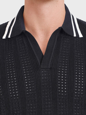 Men's Black Slim Fit Solid Flat Knit T-Shirt