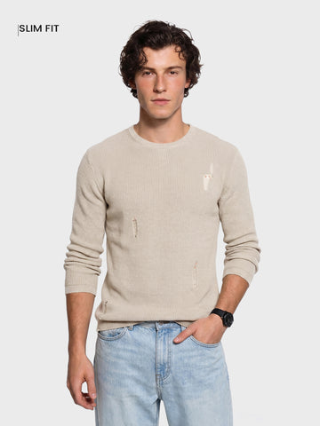 Men's Beige Slim Fit Casual T-Shirt