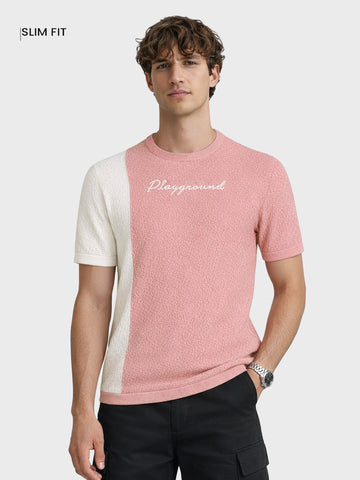 Men's Pink Slim Fit Solid Casual T-Shirt