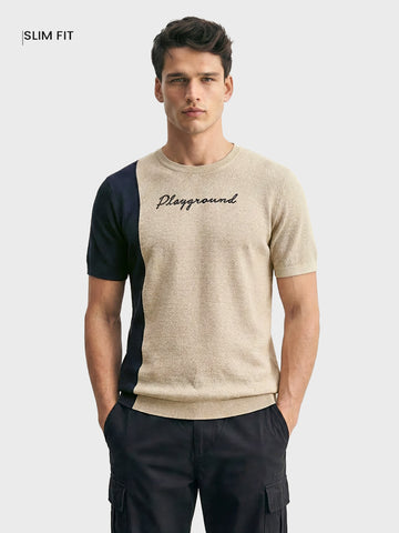 Men's Beige Slim Fit Solid Casual T-Shirt