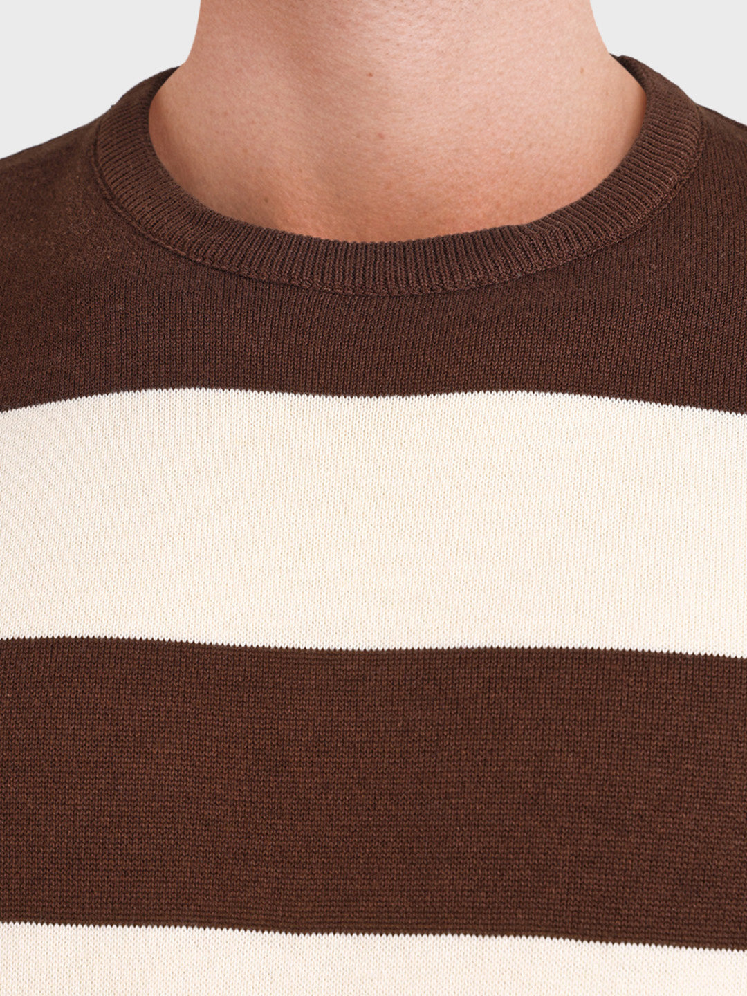 Men's Brown Oversized Fit Striped Casual T-Shirt