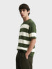 Men's Green Oversized Fit Striped Casual T-Shirt