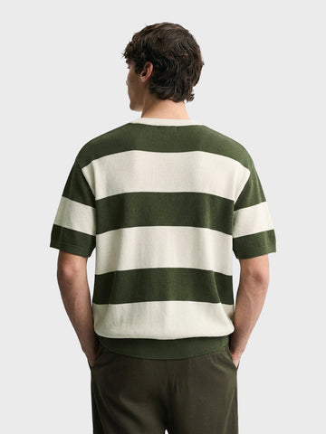 Men's Green Oversized Fit Striped Casual T-Shirt