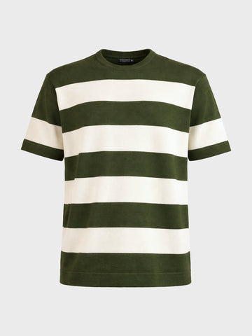 Men's Green Oversized Fit Striped Casual T-Shirt
