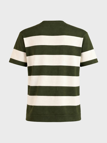 Men's Green Oversized Fit Striped Casual T-Shirt