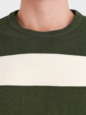 Men's Green Oversized Fit Striped Casual T-Shirt