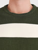 Men's Green Oversized Fit Striped Casual T-Shirt