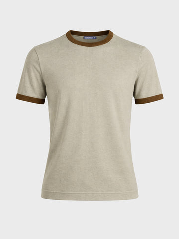 Men's Beige Slim Fit Solid Casual T-Shirt