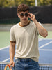 Men's Beige Slim Fit Solid Casual T-Shirt