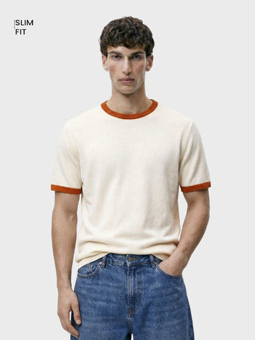 Men's Cream Slim Fit Solid Casual T-Shirt