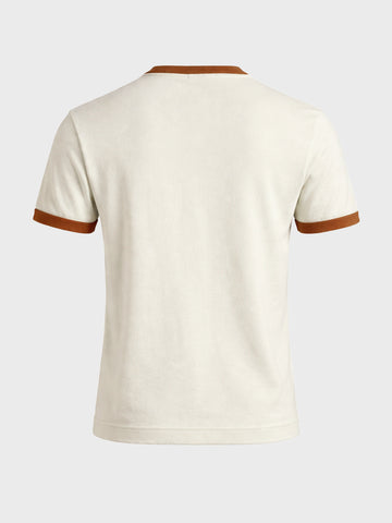 Men's Cream Slim Fit Solid Casual T-Shirt