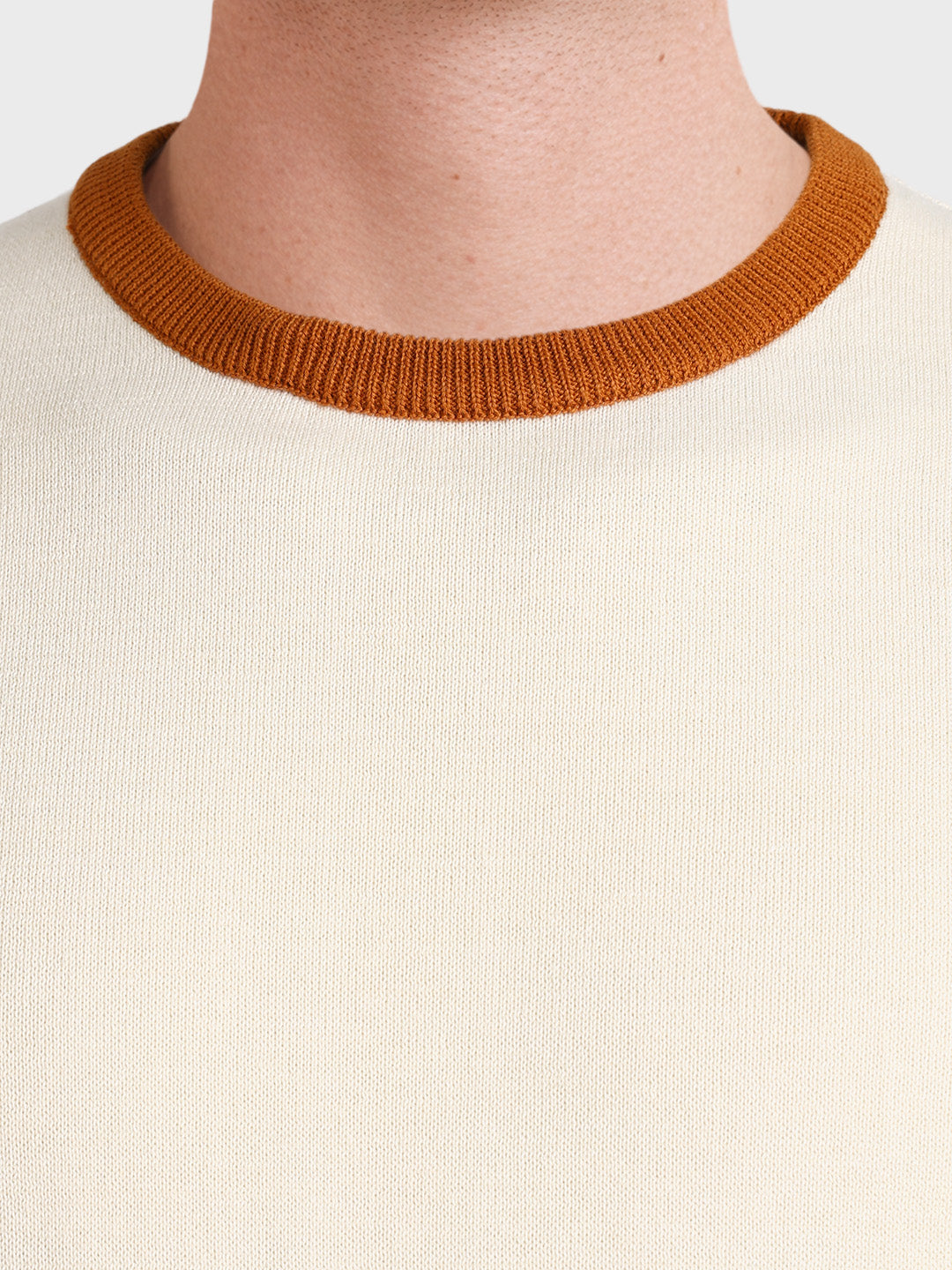 Men's Cream Slim Fit Solid Casual T-Shirt