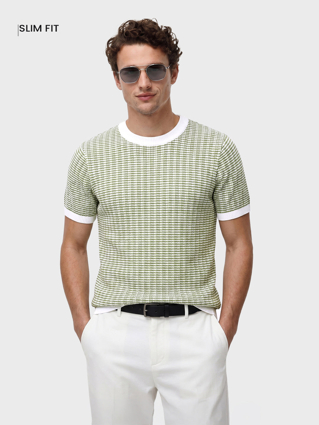 Men's Green Slim Fit Solid Casual T-Shirt