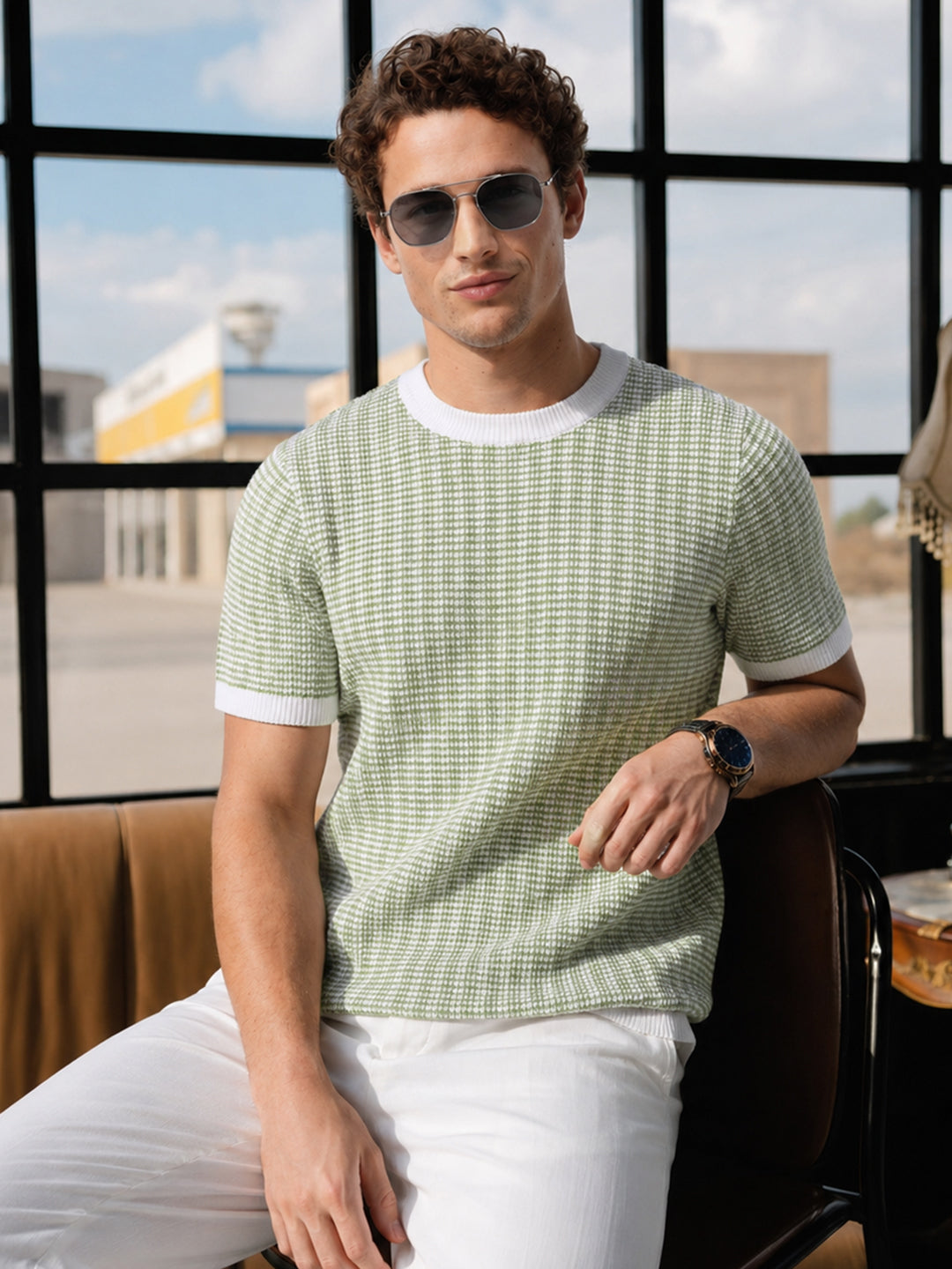 Men's Green Slim Fit Solid Casual T-Shirt